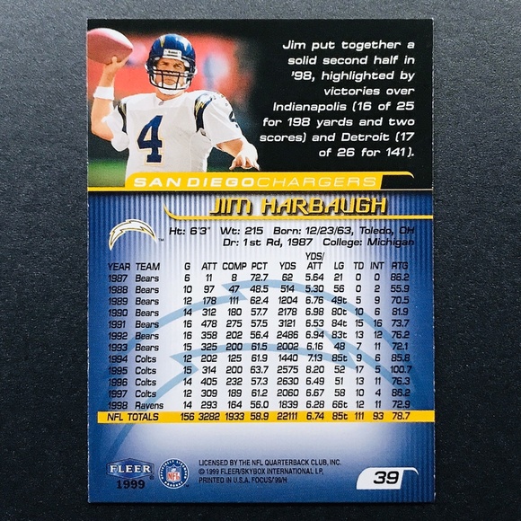 Jim Harbaugh - 1999 Fleer Focus #39 - Picture 2 of 2